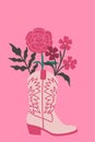 Card with flowers in a cowboy boot. Vector graphics Royalty Free Stock Photo