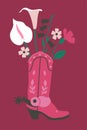 Card with flowers in a cowboy boot. Vector graphics Royalty Free Stock Photo