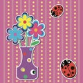 Card with flowers and ladybugs