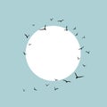 Card frame with circle and flying birds Black swallows in the sky with white sun Royalty Free Stock Photo