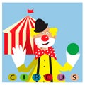 Card with funny clown juggling balls Royalty Free Stock Photo