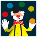 Card with funny clown juggling balls Royalty Free Stock Photo