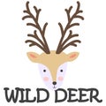 Card with a funny deer head with the word. Isolated scandinavian cartoon illustration for kids poster
