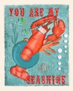 Card with funny lobster, underwater.Featuring a quote