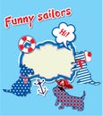 Card with funny scottish terrier dogs - sailors,