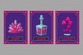 Card game collection. Fantasy ui kit with magic items. User interface design elements with decorative frame. Cartoon