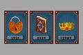 Card game collection. Fantasy ui kit with magic items. User interface design elements with decorative frame. Cartoon