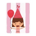 Card of girl with party hat in birthday celebration Royalty Free Stock Photo