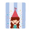 Card of girl with party hat in birthday celebration Royalty Free Stock Photo