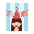 Card of girl with party hat in birthday celebration Royalty Free Stock Photo