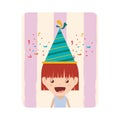 Card of girl with party hat in birthday celebration Royalty Free Stock Photo
