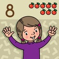 Girl showing eight by hand Counting education card Royalty Free Stock Photo