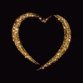 Card with Gold Glittering Star Dust Heart, Golden Sparkles on Black Background