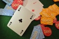 Playng card fiches green table Royalty Free Stock Photo