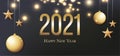 2020 Happy New Year. Gold Christmas balls, light, stars and place for text. Invitation or banner. Royalty Free Stock Photo