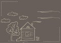 Card with hand drawn house and tree Royalty Free Stock Photo