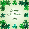 Card Happy St.Patricks day. Frame made from hand-drawn clover leaves. Royalty Free Stock Photo