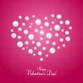Card with a heart of pearls on a pink background Symbol of love and marriage Text of Happy Valentine`s Day Template for greeting Royalty Free Stock Photo