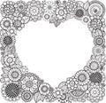 Card of Heart-shaped with flowers. Vector Coloring book for adult. Valentines day card. Weddings invitation.