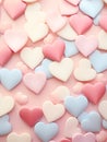 A card with hearts as a symbol of love on Valentine\'s Day in pastel colors