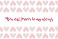Card with hearts over white background and love declaration.