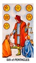 Six VI of Pentacles Tarot Card Charity Generosity Support