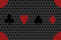 Card icons.Spades, hearts, clubs,diamonds icons on a gray background with black dots. Royalty Free Stock Photo