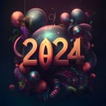 Card, illustration, graphic with futuristic image, inscription 2024 to celebrate the new year