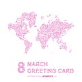 Card International Women's Day on 8 March. Abstract world map in a round and square dots. Flat illustration EPS 10