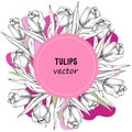 Card or invitation design with tulips sketch style hand drawn vector illustration. Royalty Free Stock Photo