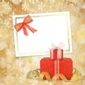 Card for invitation with gift boxes decorated Royalty Free Stock Photo