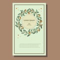 Card, invitation. Pattern of brown branches with gray-green leaves and ocher berries Royalty Free Stock Photo