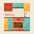 Card with kitchen interior in retro style Royalty Free Stock Photo