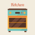 Card with kitchen oven in retro style