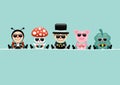 Card Ladybug Fly Agaric Chimney Sweep Pig And Cloverleaf Sunglasses Turquoise Royalty Free Stock Photo