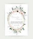 Card with leaves and geometrical frame. Floral poster.