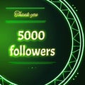 Card with lime green neon text Thank you five thousand 5000 foll