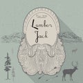 Card of lumberjack emblem and design elements. Vector illustration poster