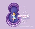 Card for 8 March womens day. Woman on teeterboard Royalty Free Stock Photo