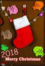 Card .Merry Christmas . handmade Christmas stocking Royalty Free Stock Photo