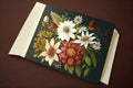 Card with multi coloured flowers and envelope, created using generative ai technology Royalty Free Stock Photo