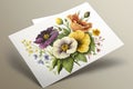 Card with multi coloured flowers and envelope, created using generative ai technology Royalty Free Stock Photo