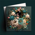 Card with multi coloured flowers and envelope, created using generative ai technology Royalty Free Stock Photo