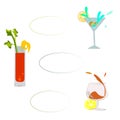 Set of multicolored cocktails and frames for menu