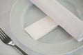 card with the name on the plate on the table with Cutlery, setting for the wedding reception in the restaurant. Royalty Free Stock Photo