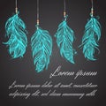 Card with Native American Indian talisman. Vector tribal feathers. Royalty Free Stock Photo