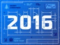 Card of New Year 2016 as blueprint drawing Royalty Free Stock Photo