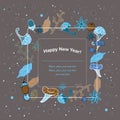 Style card for New Year,blue mushrooms and leaves Royalty Free Stock Photo