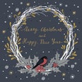 Card with New Year`s Eve Wreath