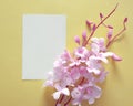 Card note with pink orchid flowers